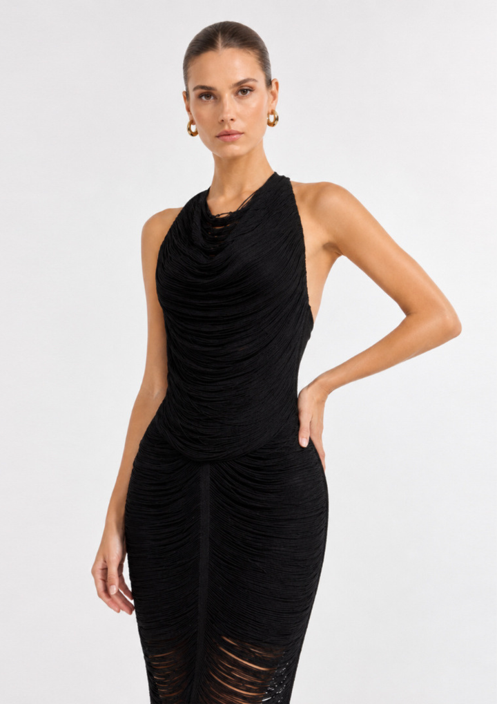 Midnight Mirage Halter Gown