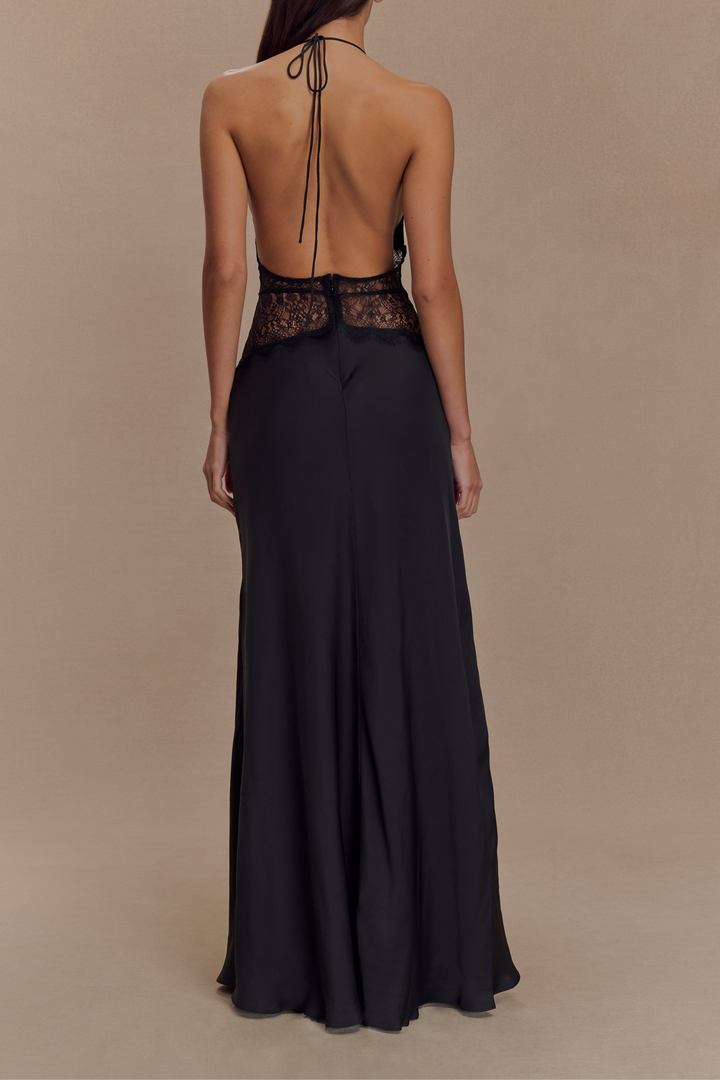 Mila Backless Satin Lace Corset Maxi Dress