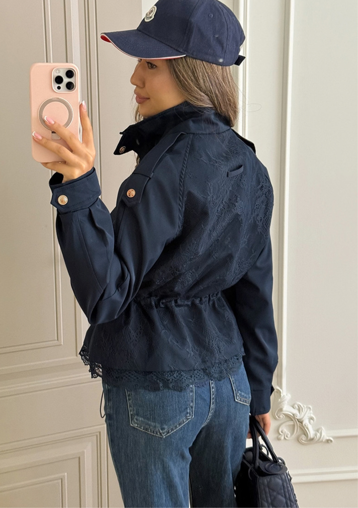 Elara Lace-Trim Utility Jacket