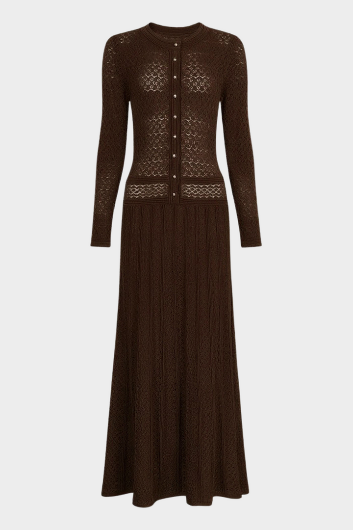 Lily – Silk Knit Pearl Button Suspender Maxi Dress