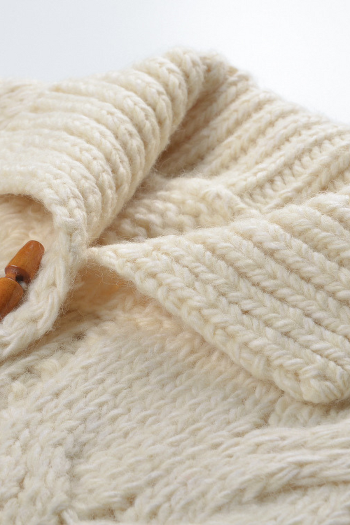 Alpine Charm Cable Soft Wool Wooden Buttoned Cardigan Jacket