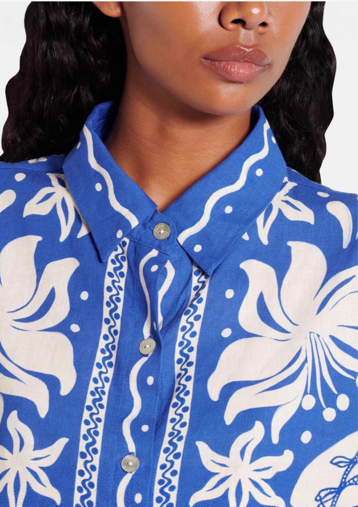 Santorini Print Shirt &amp; Wrap Skirt Set