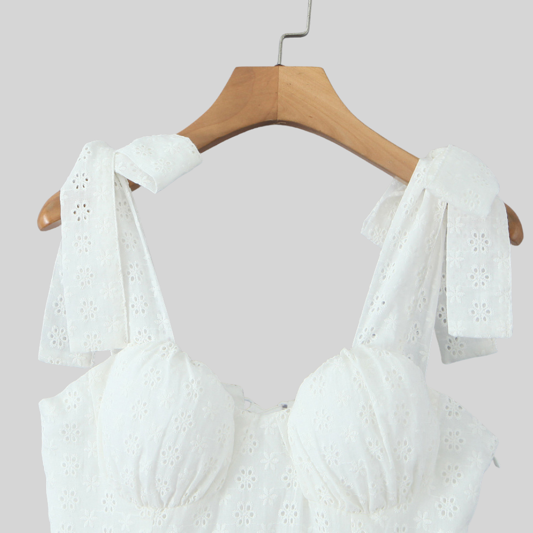 White Floral Bow Mini Dress