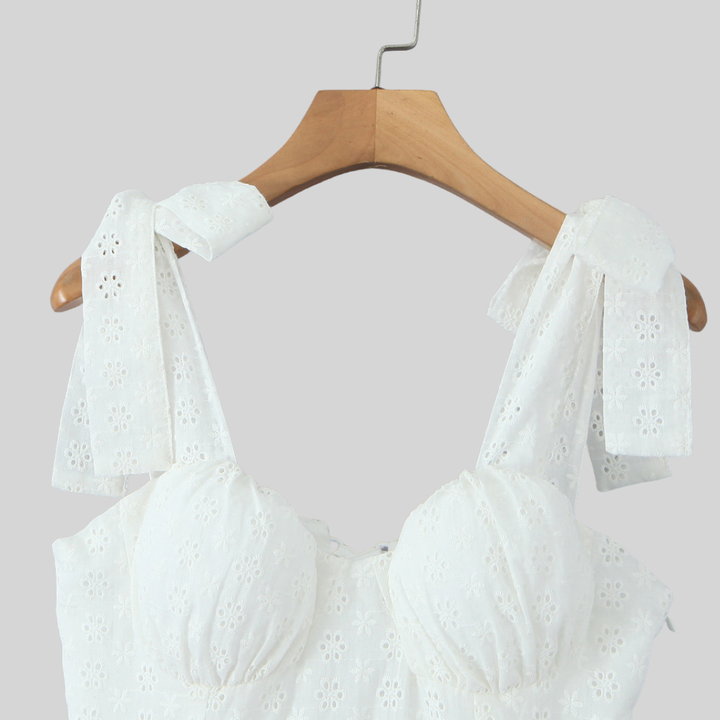 White Floral Bow Mini Dress