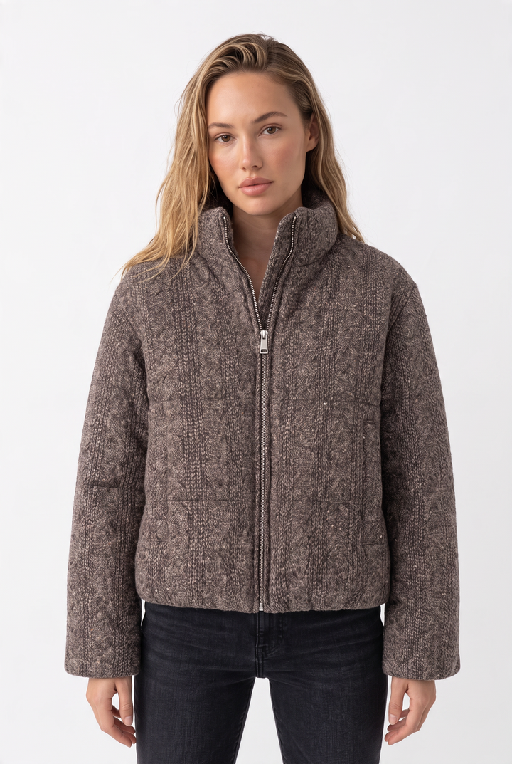 Cotton Padded Knit Zip Up Jacket