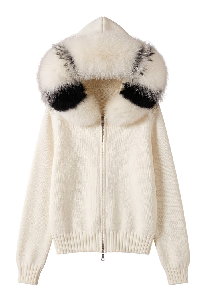 Large Fur Collar Hooded Zipper  Jacket Top