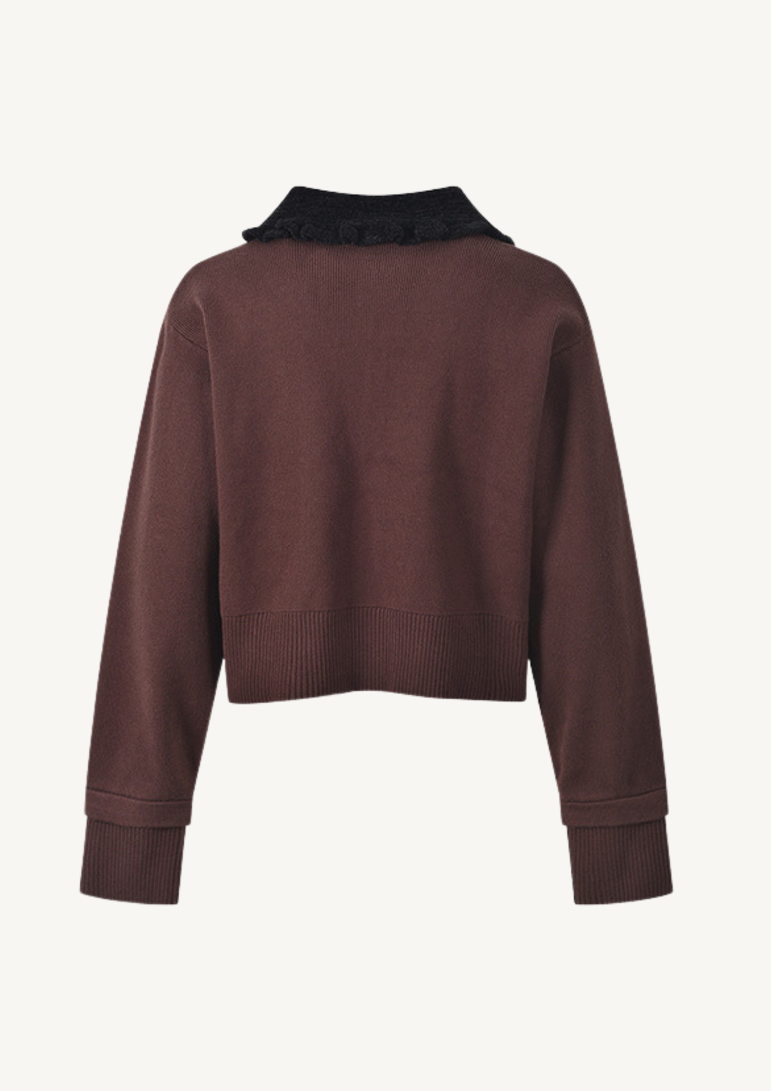 Brown Contrast Collar Knit Top