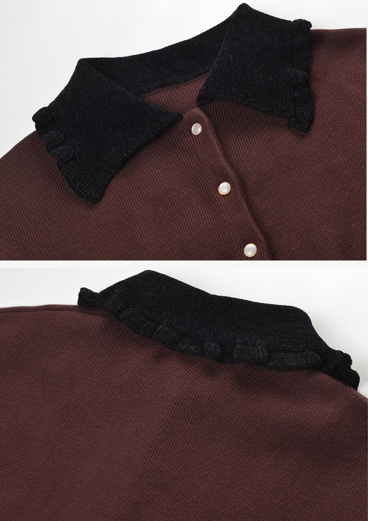 Brown Contrast Collar Knit Top