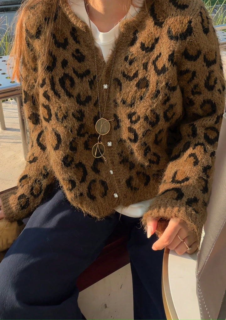 Daphne Fuzzy Leopard Knit Cardigan