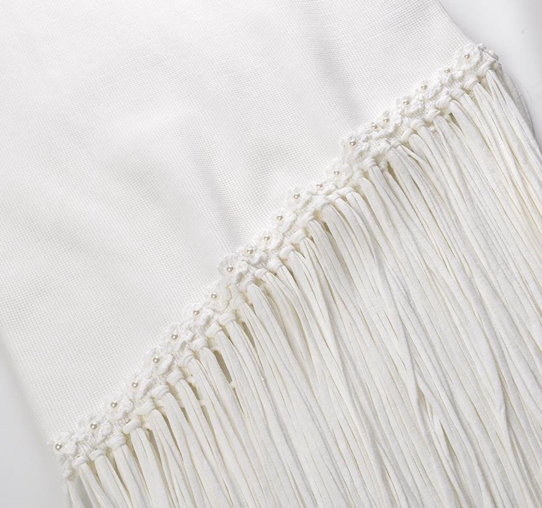 Ivory Fringe Knit Maxi Dress