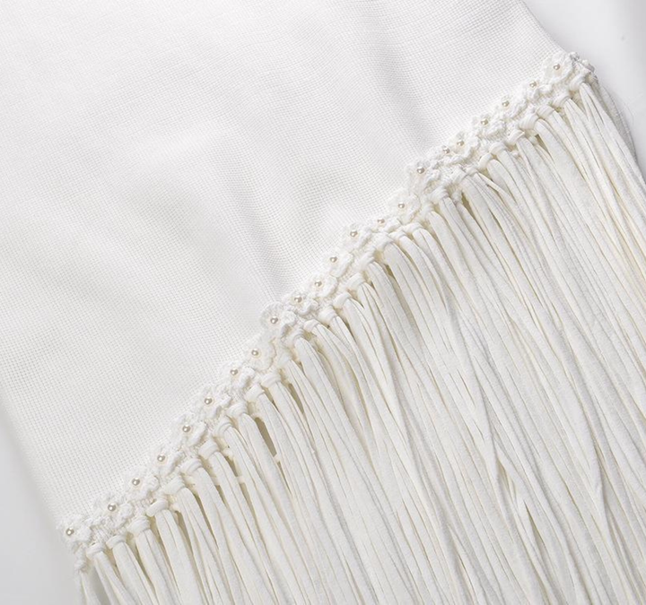 Ivory Fringe Knit Maxi Dress