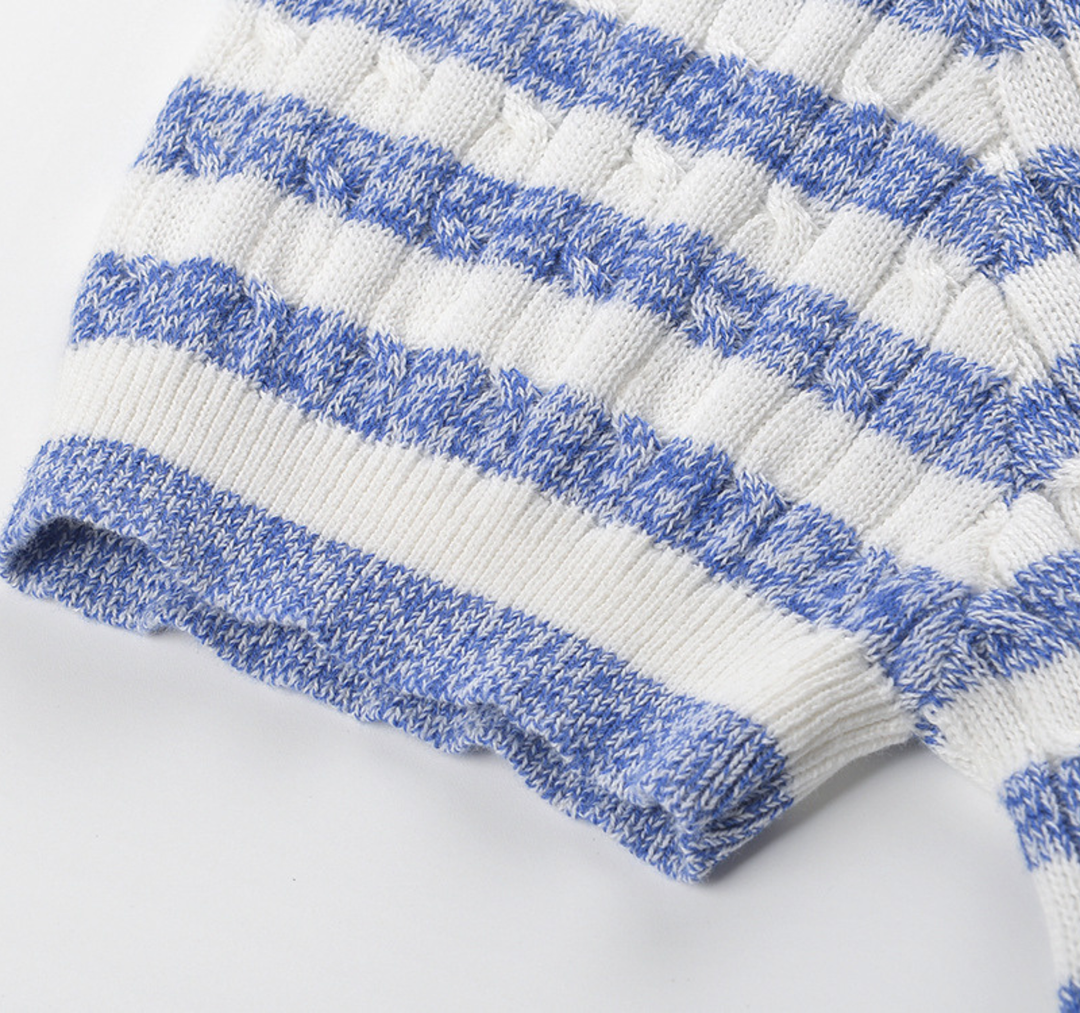 Blue Stripe Knit Polo Top