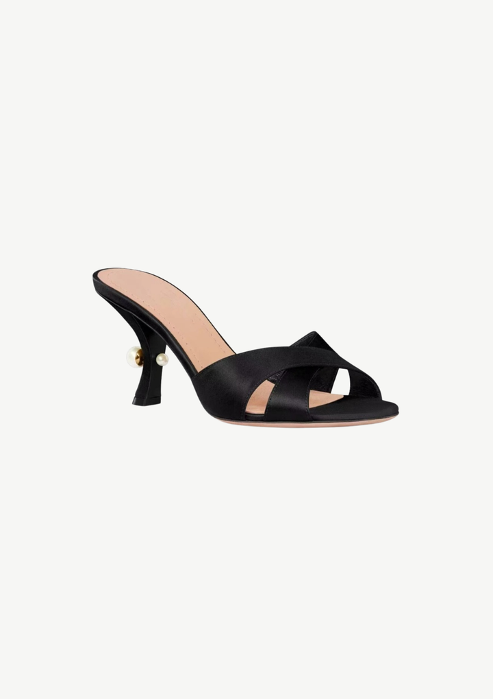 Pearl Heel Cross Strap Mules