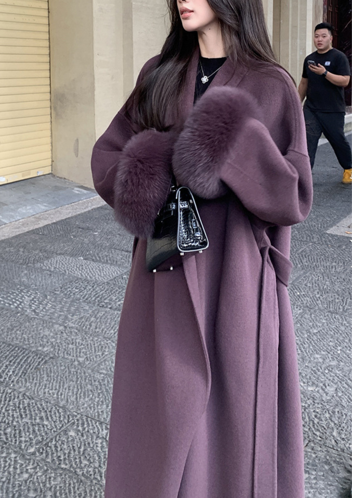Aurelia Fox Cuff Long Cashmere Wool Coat
