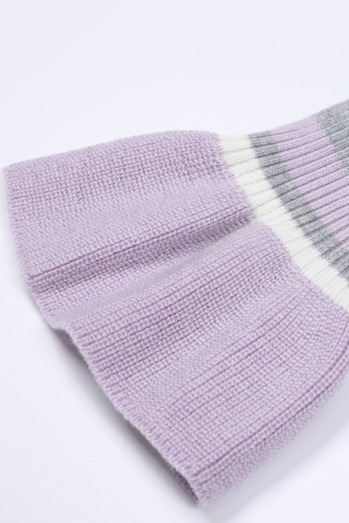 Flared Cuff Striped Knit Pearl Buttoned  Top