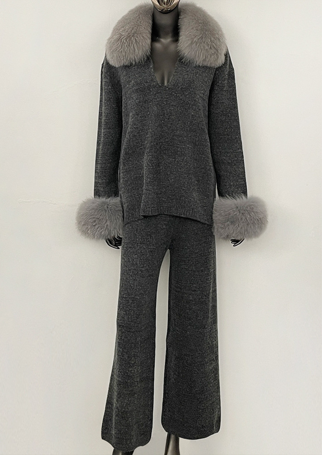 Serena Fur Collar Knit Set
