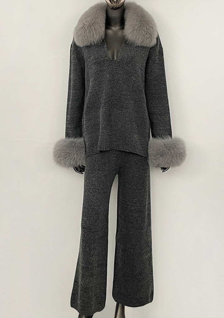 Serena Fur Collar Knit Set