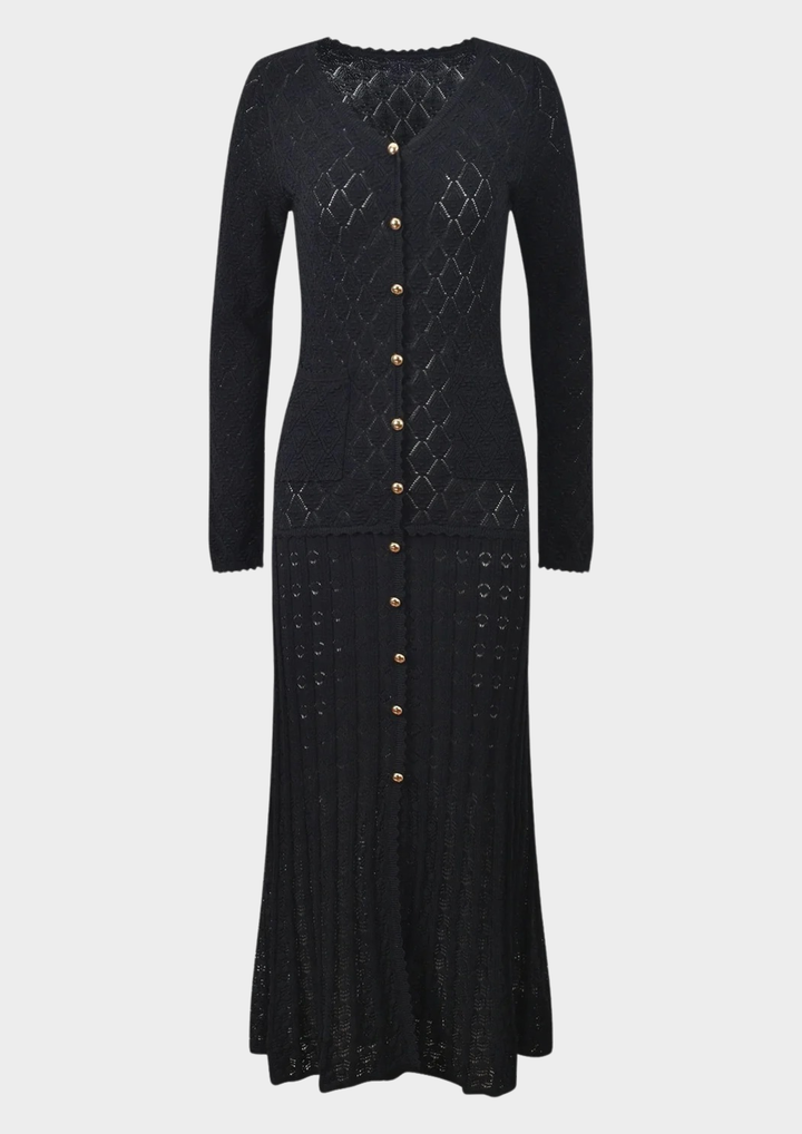 Mirella Crochet V Neck Knit Maxi Dress