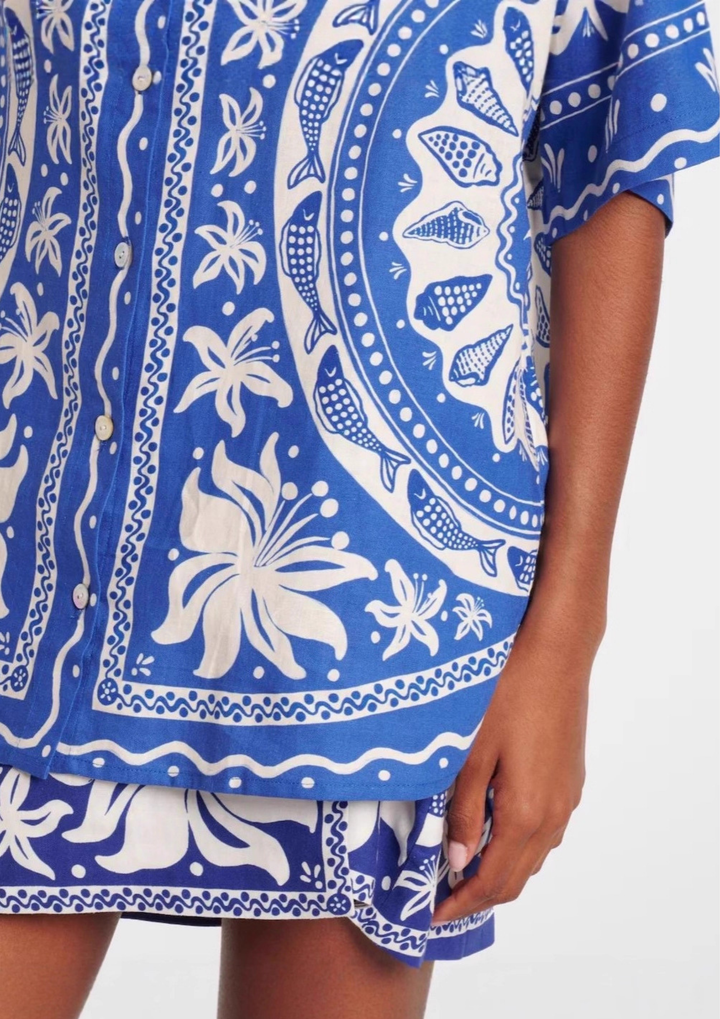 Santorini Print Shirt &amp; Wrap Skirt Set