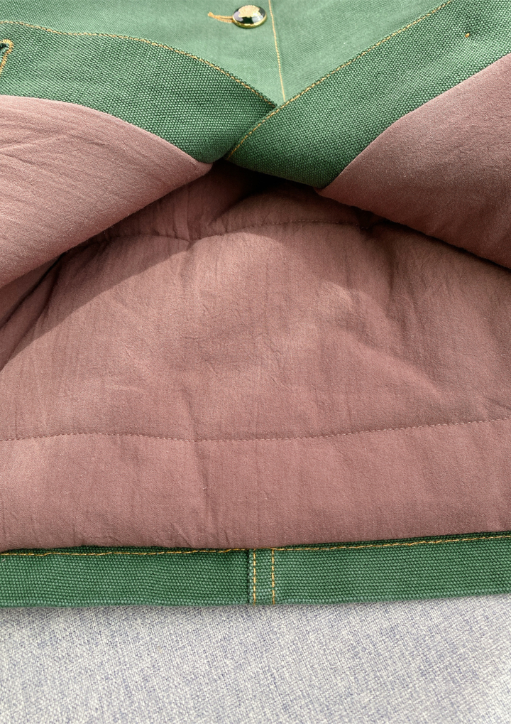 Leather Collar Casual Denim Green Jacket