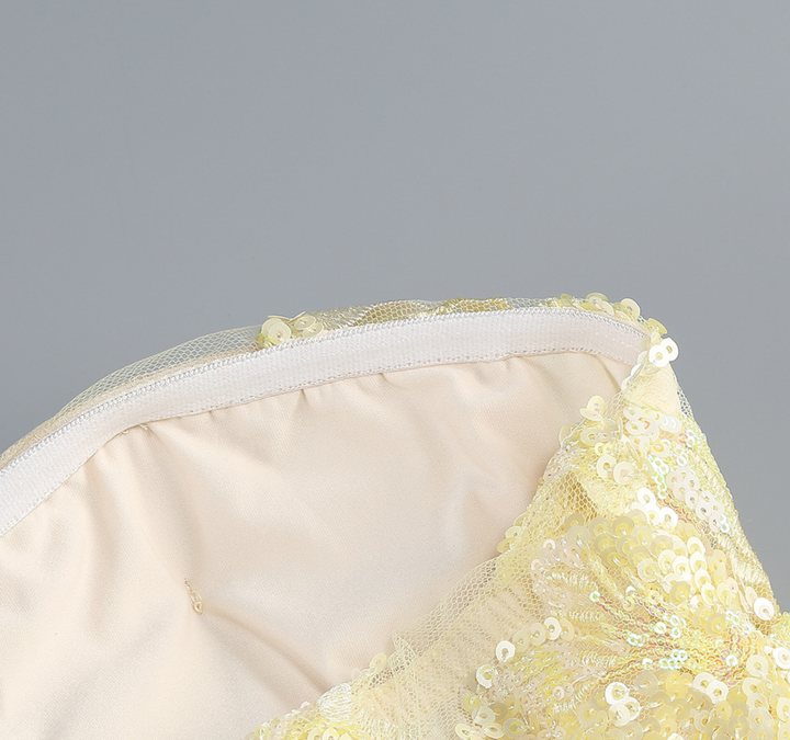 Golden Blossom Embroidered Strapless Gown