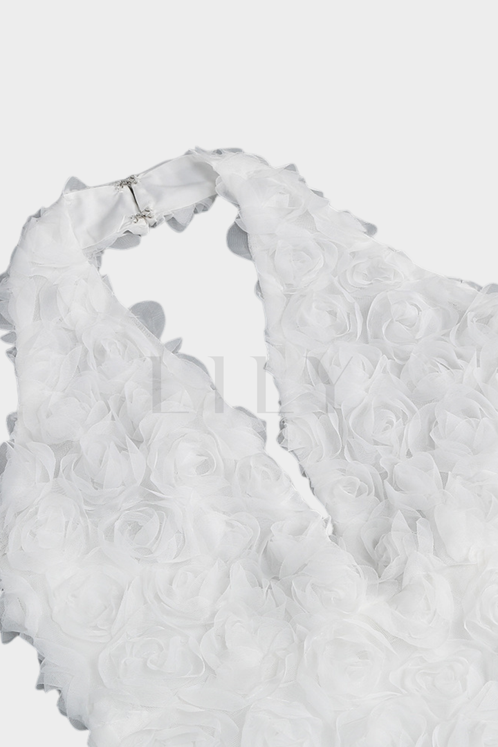 Vienna White Rose Floral Backless Fishtail Maxi Dress