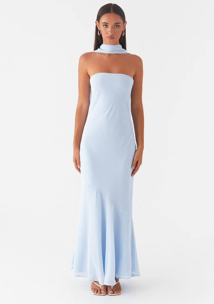 Scarf Neck Strapless Maxi Dress