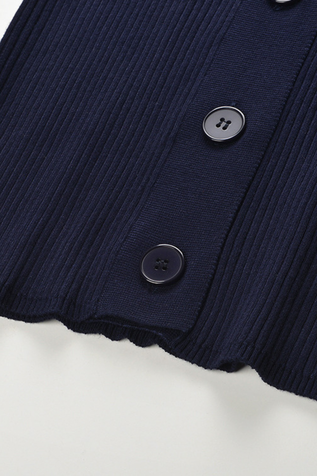 Navy Blue Soft Wool Ribbed V-Neck  Button Top