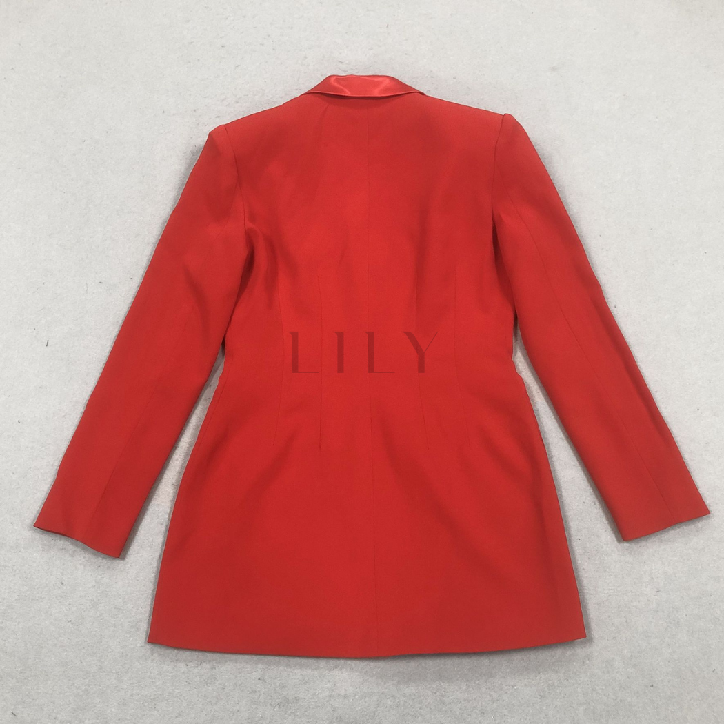 Scarlet Silk Lapelled Satin Blazer Dress