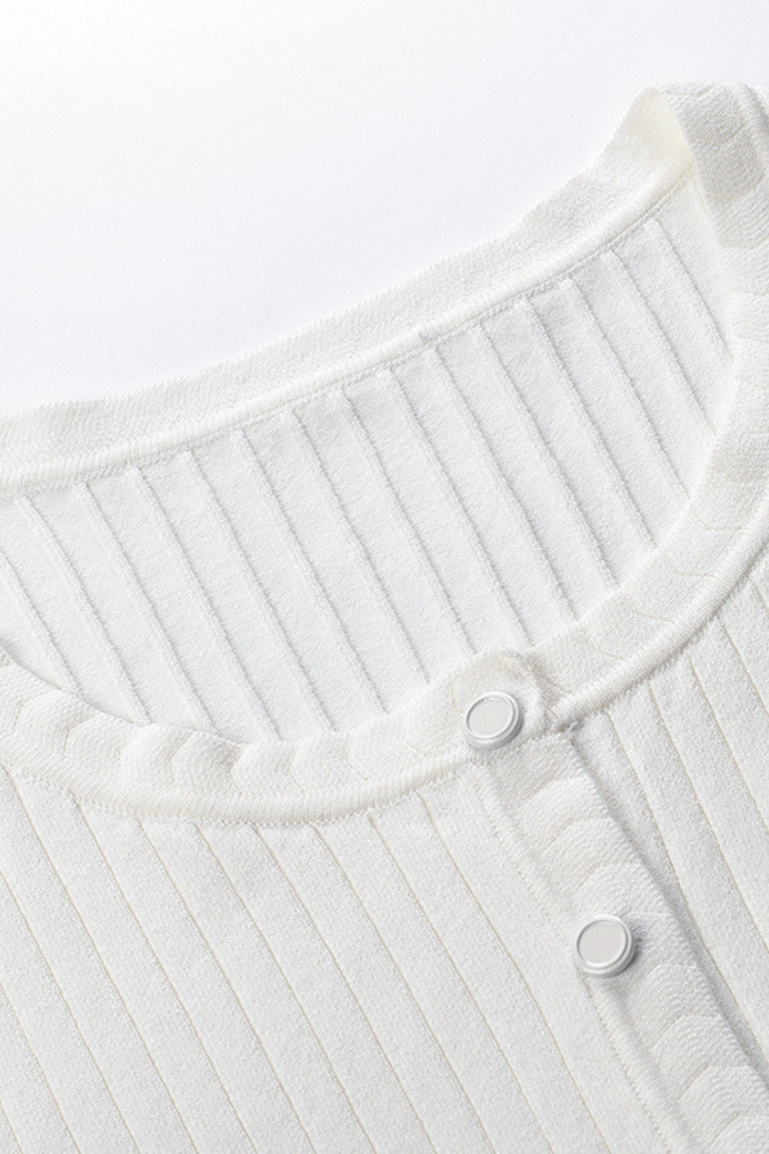 Lily – Ribbed Button Front Cardigan Top in White