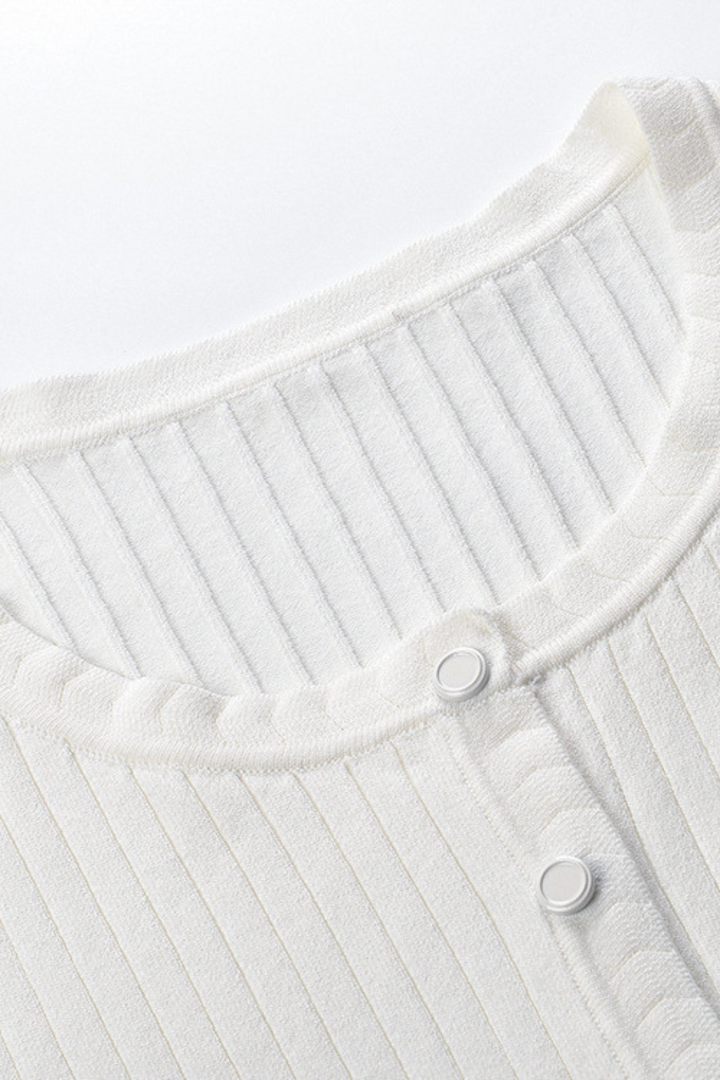 Lily – Ribbed Button Front Cardigan Top in White