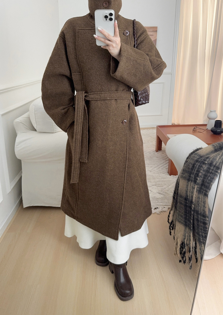 Belted Long Knit Coat
