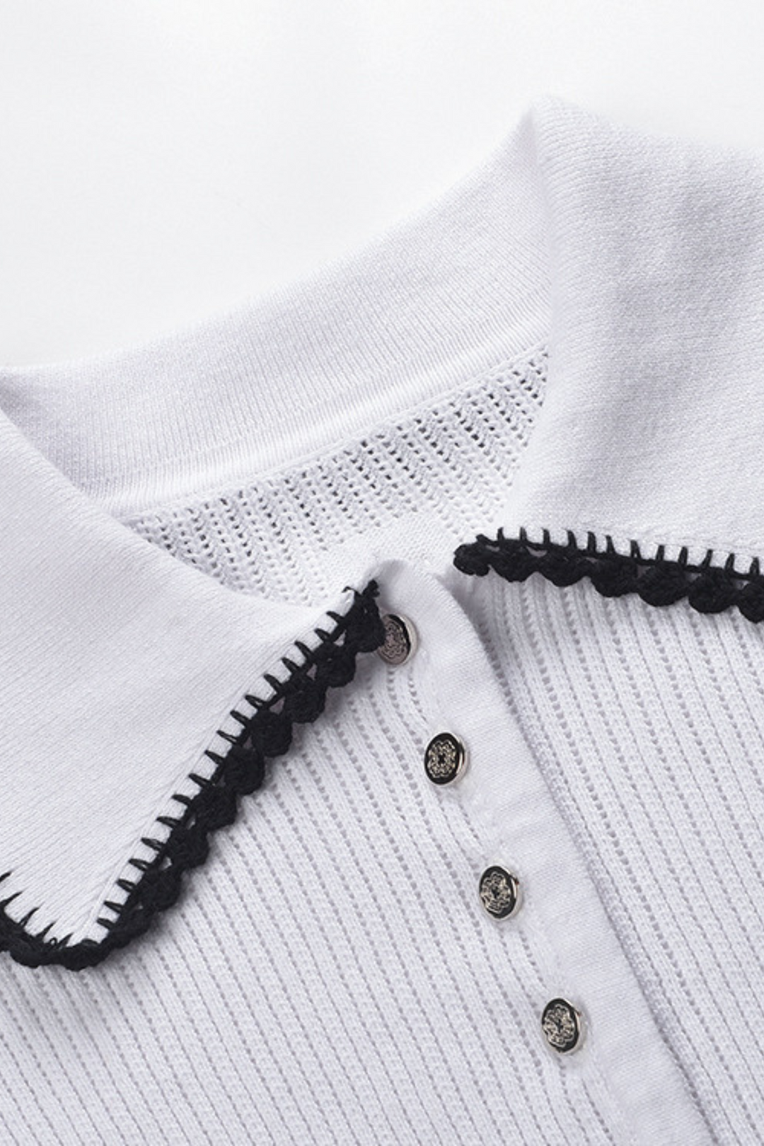 Contrast Lace Trim Viscose  Knit Polo Top