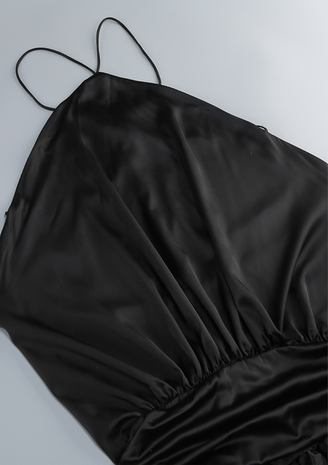 Noir Whisper Backless Ruffle Mini Dress