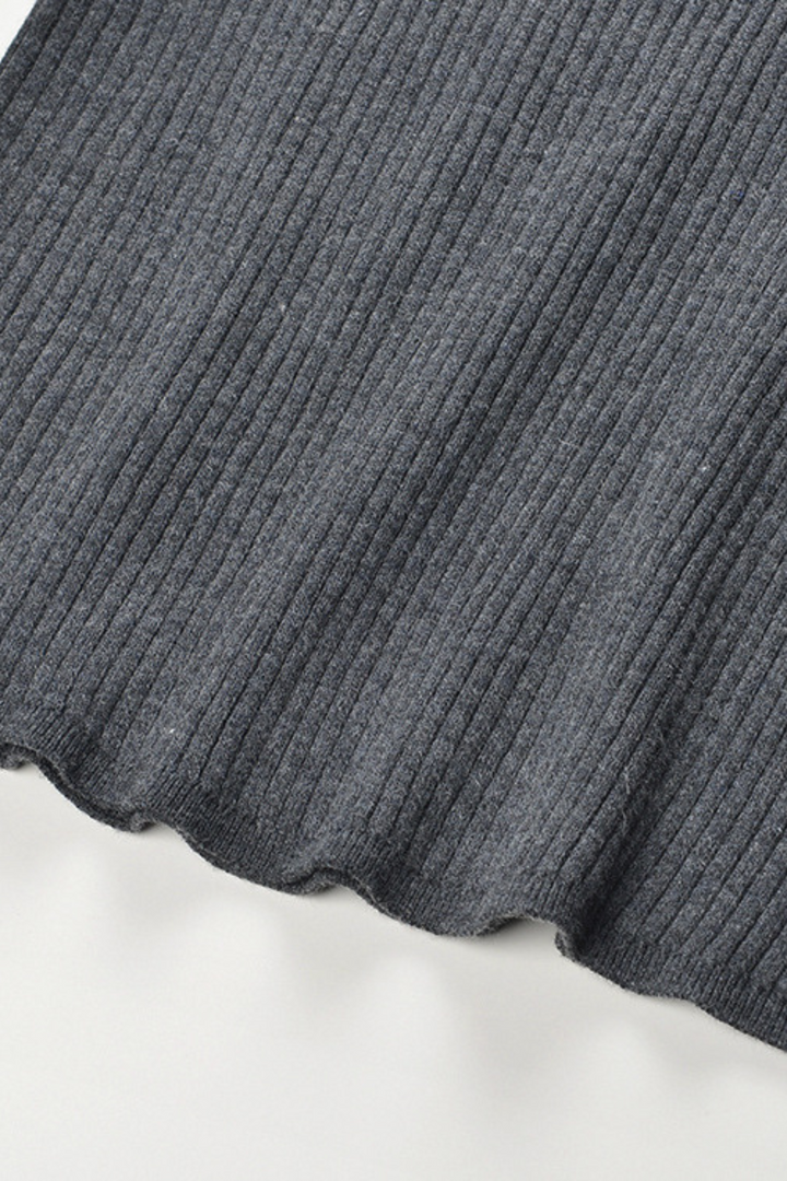 Cloud Grey Ribbed Wool Polo Sweater Top