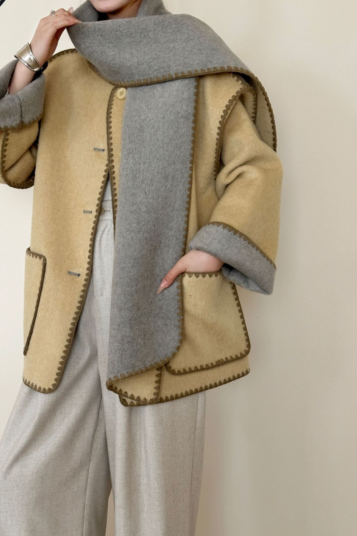 Angelic Soft Stitch Coat Scarf Cardigan - Sky Ivory