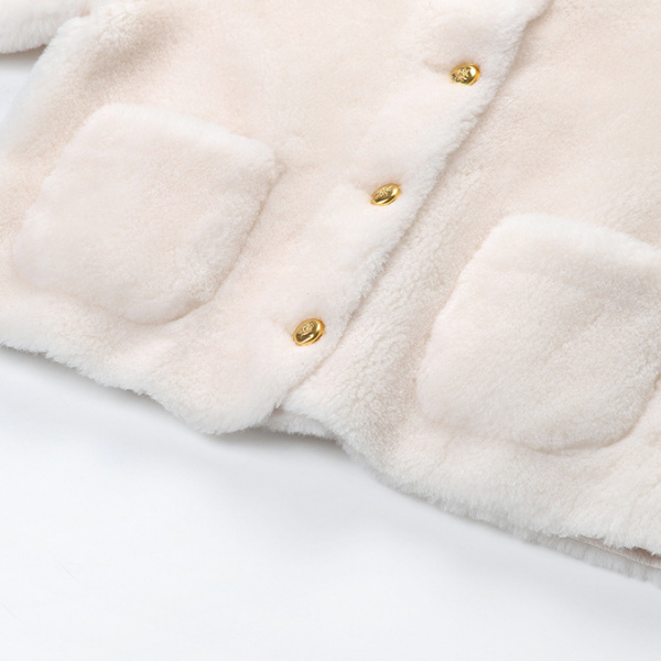 Ivory Lamb Wool Gold Button Cardigan Jacket