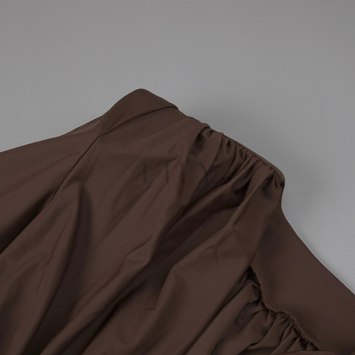 Deep V Neck Cinched Leather Waist Maxi Dress