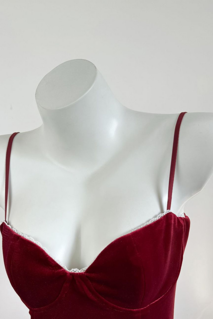 Velour Claret Bloom Romantic Mini Dress