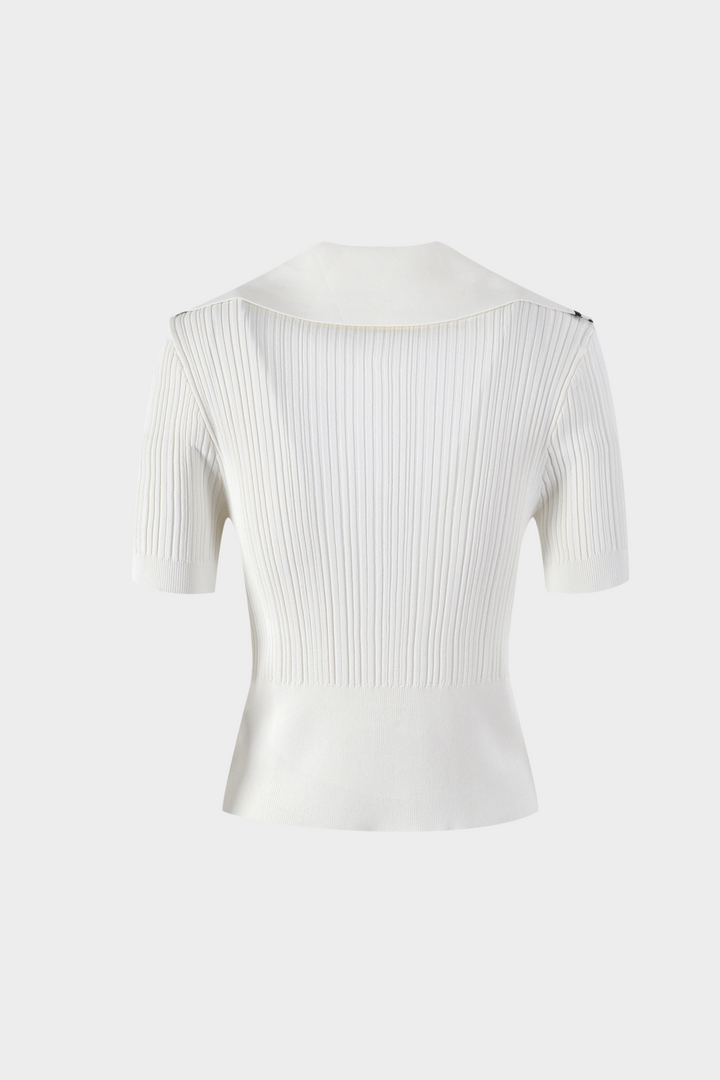 Sailor Collar Ribbed Knit Button Up Top