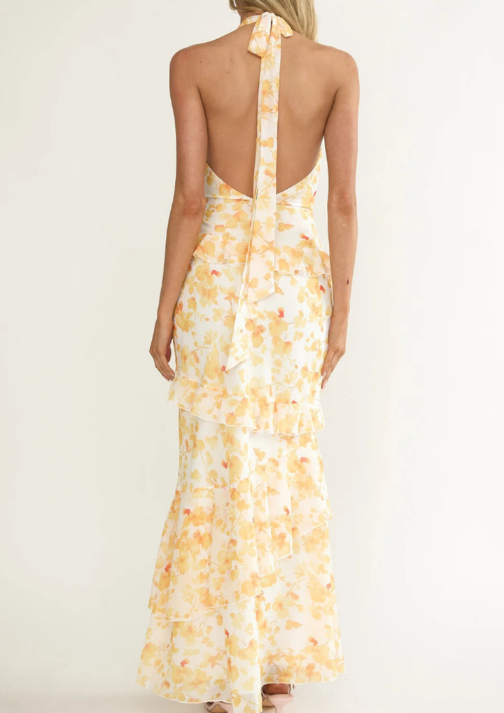 Sunlit Bloom Halter Maxi Dress