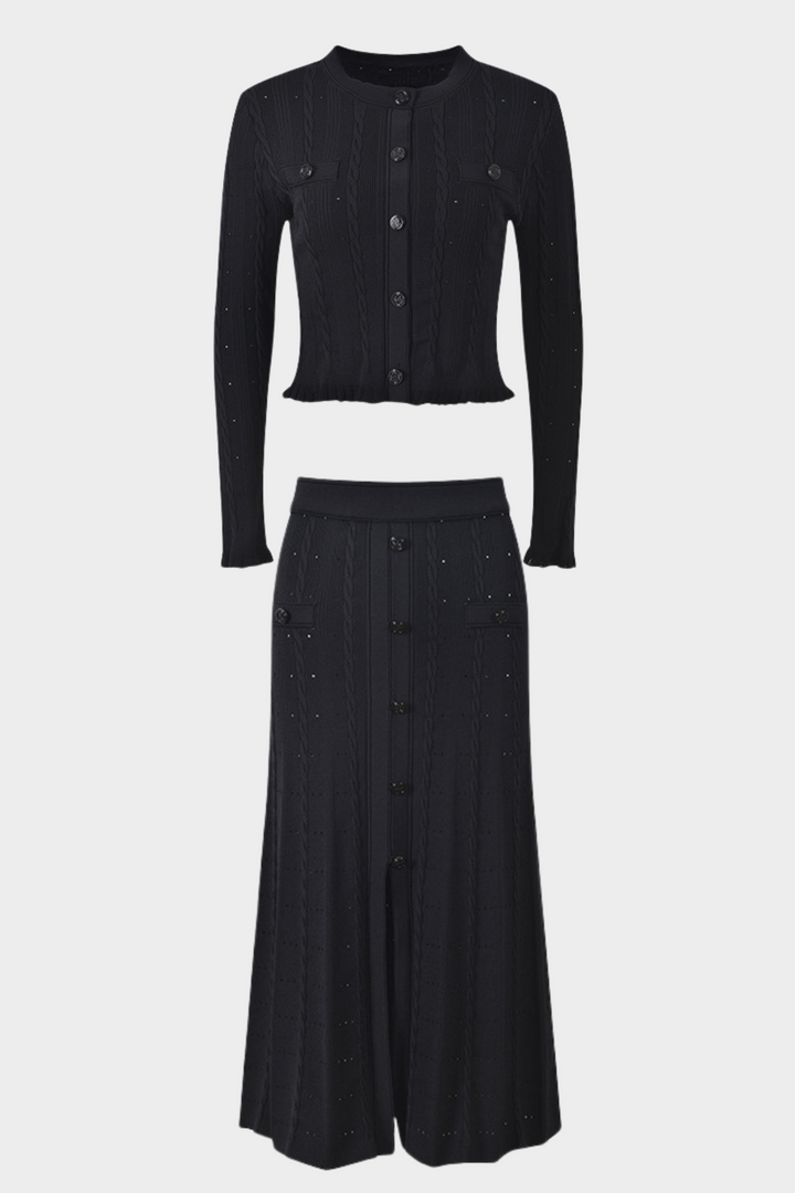 Lily – Knit Elegant Cardigan Top & High Waist Maxi Skirt Set
