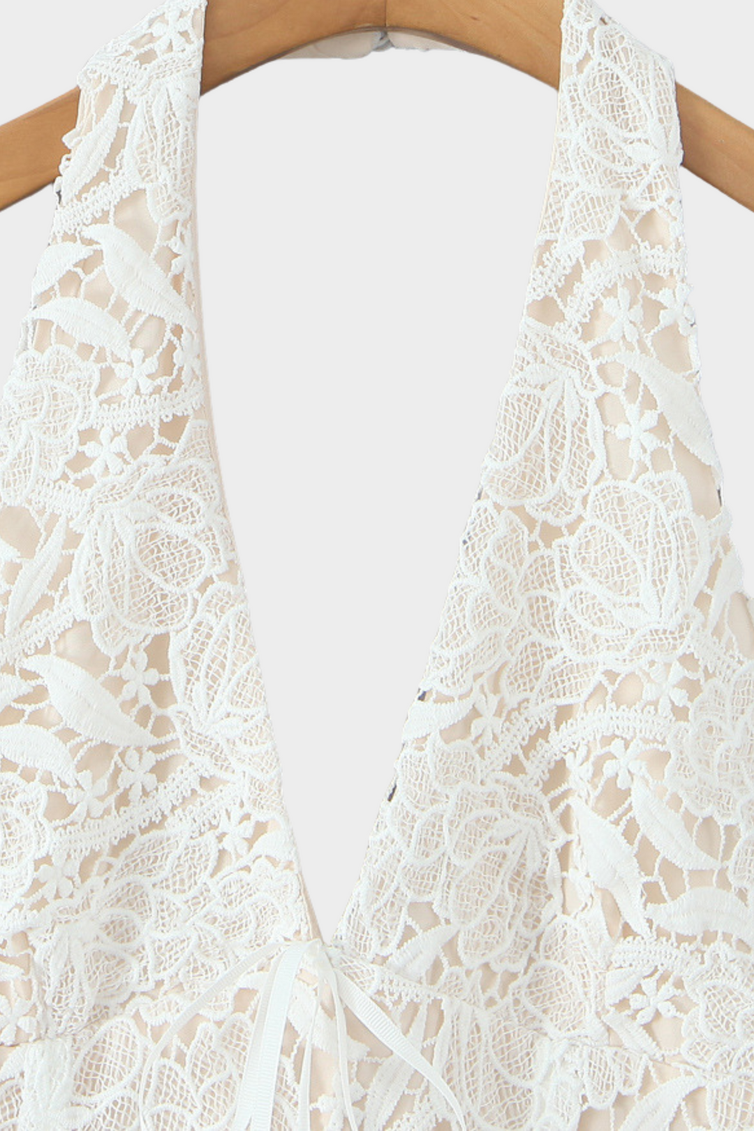 Ivory Apricot  Bloom Lace Halter Cute Mini Dress