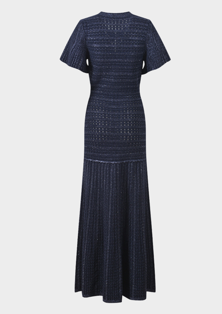 Midnight Shimmer Buttoned Mermaid Maxi Dress