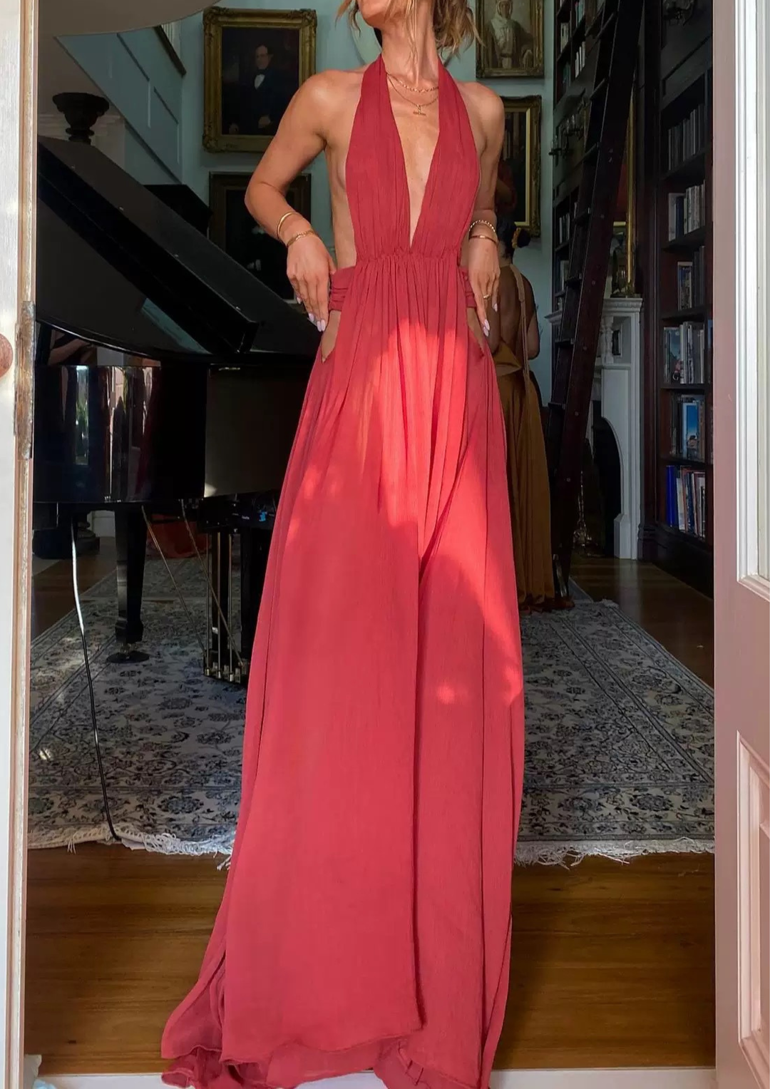 Ethereal Drape Backless Maxi Dress