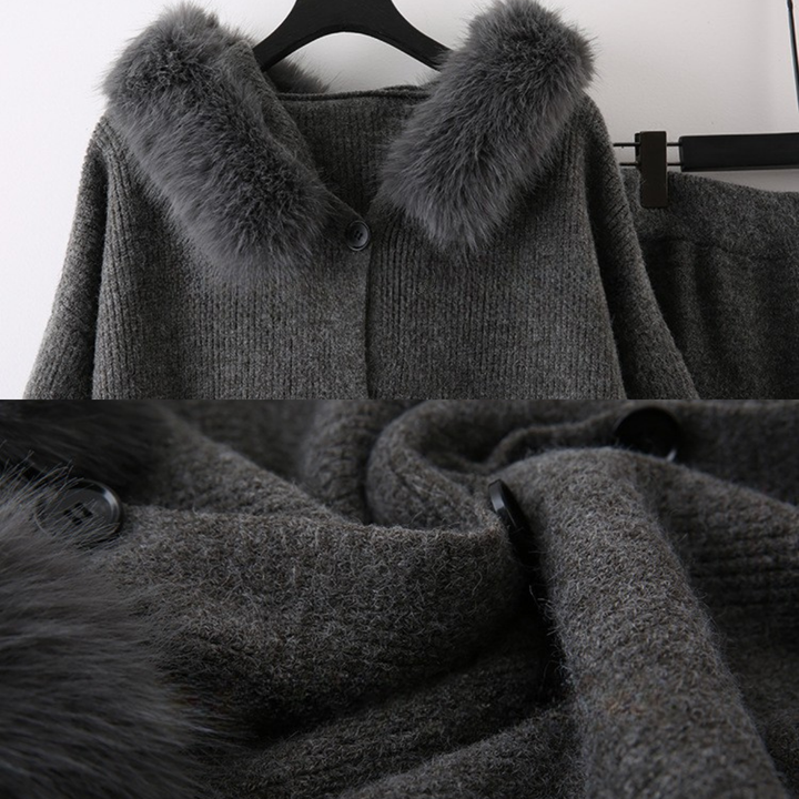 Comfy Gia Fur Collar Wide Leg Hooded Knit Set