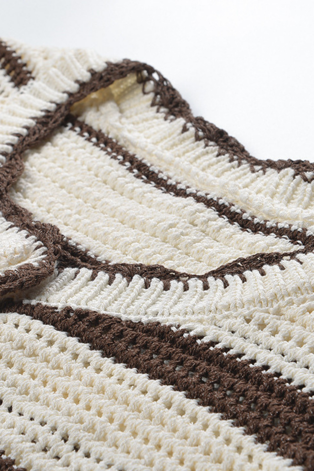 Striped Hollow Knit Cropped Cardigan Top