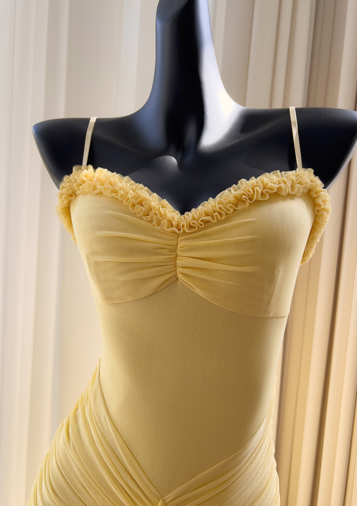 Golden Petal Ruched Maxi