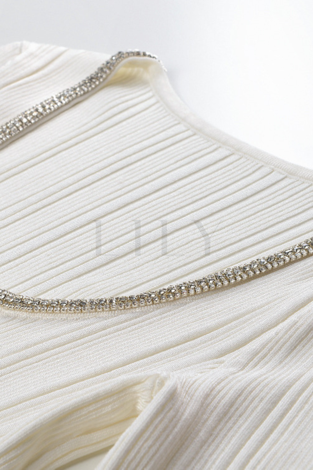 Crystal Trim U-Neck Ribbed Wool Top