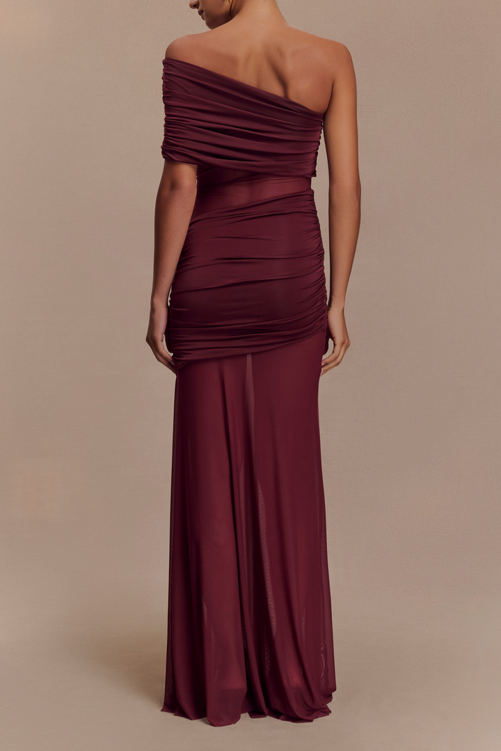 Gia Mesh Drape One-Shoulder Maxi Dress